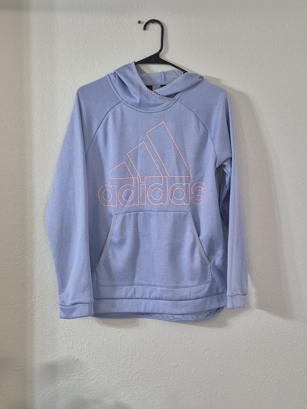 adidas Light Blue Hoodie with Pink Logo Outline